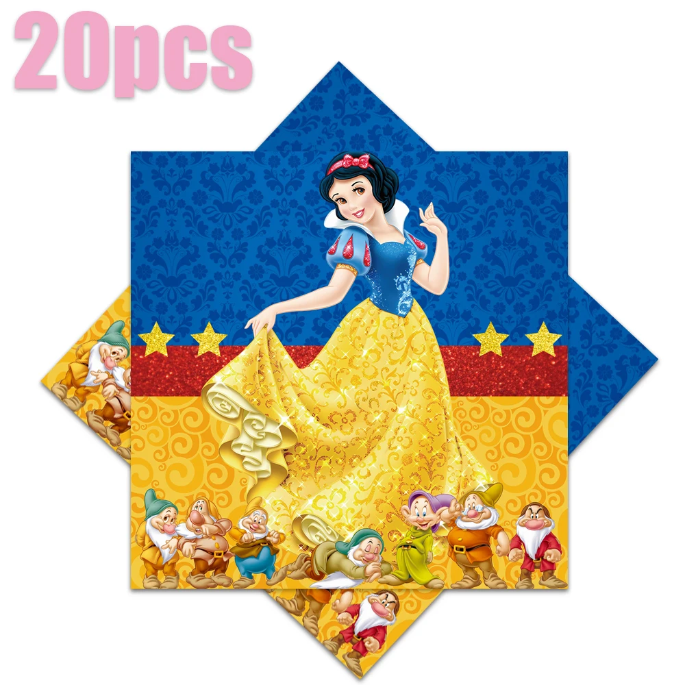 Snow White Princess Theme Tablecover Gifts Bag Plates Latex Balloons Happy Birthday Party Napkins Decoration Hanging Banner