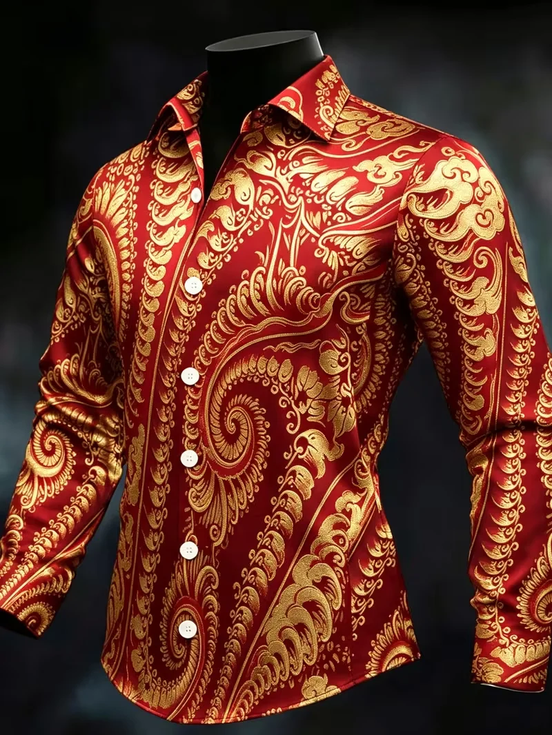 New 3D printed long sleeved shirt with deep sea starry sky, white tiger, spirit cat, wave pattern for men's top