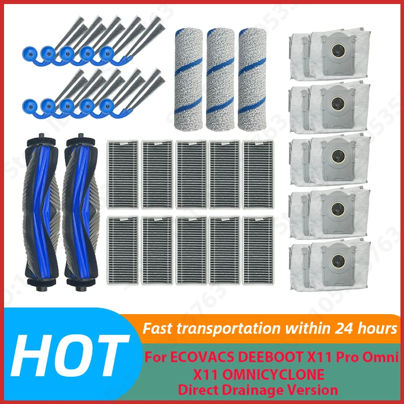 For（ECOVACS DEEBOT X11 Pro Omni  X11 OMNICYCLONE-Direct Drainage Version） Main Side Brush Filter Mop Dust Bag Accessories