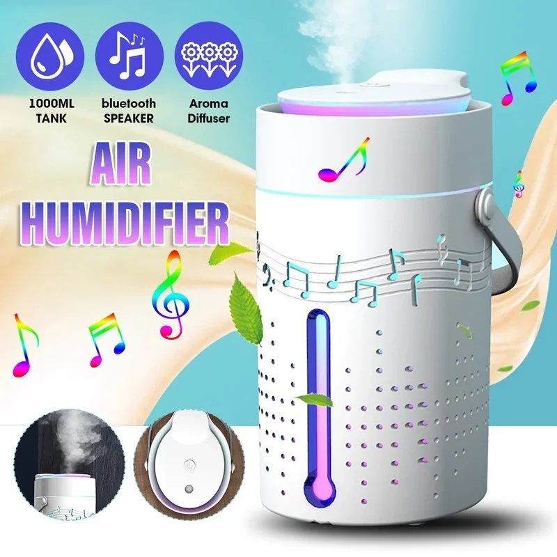 USB Humidifier Bluetooth Speaker HIFI Sound Colorful Light 1000mL Capacity