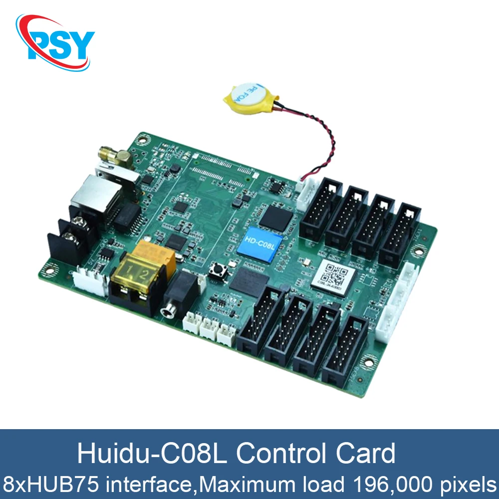Huidu C08l Asynchronous LED Full Color Screen Small Control Card up To 19600 Pixels 8*HUB75 Interface Ethernet USB WiFi Control