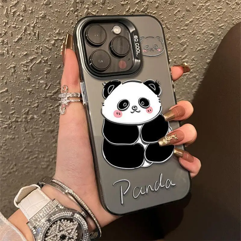 

Cute Panda phone case for iPhone 16 15 14 13 12 11 Pro/ Max/Plus anti-fingerprint shock-proof rear cover