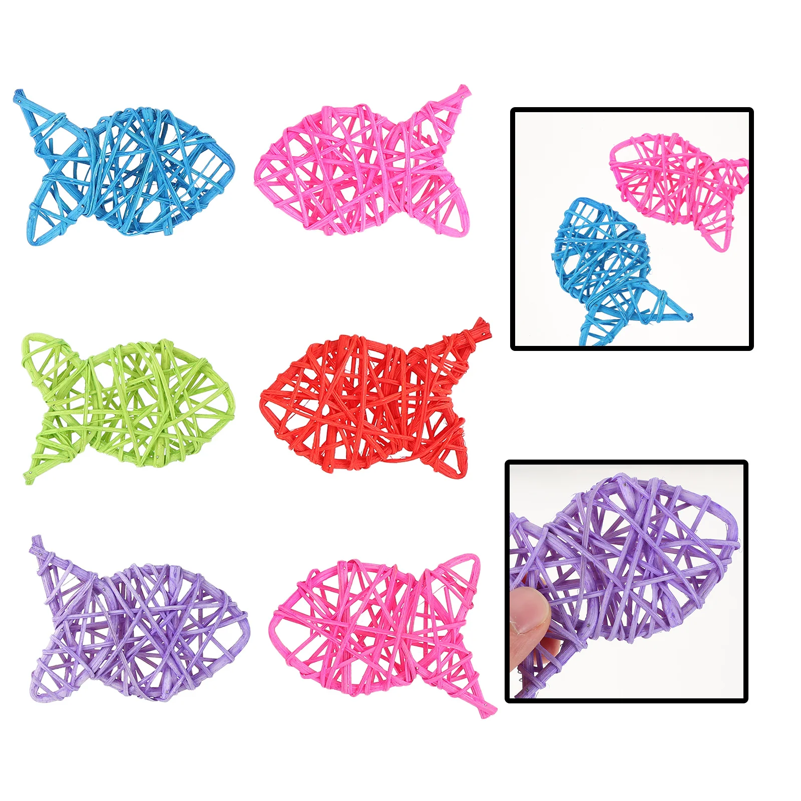 

6pcs Rattan Woven Pendant Decorative Hanging Ball Fish Shaped Home Party Decoration Ceiling Ornaments For Festival Wedding