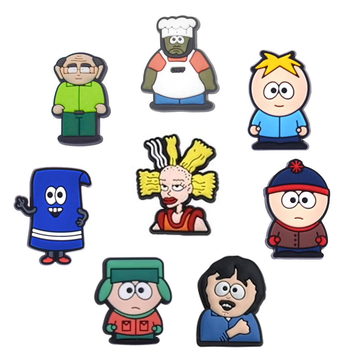 Mesuca 8Pcs Q‑Version South Park Figure PVC Shoe Decoration Charms Waterproof Clog Decor DIY Cartoon Ornament Accessoriesent