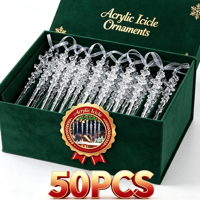 Transparent Christmas Pendant Clear Acrylic Icicle Drop Ornament Xmas Tree Pendant Snow Ice Cone Threaded Festival Supplies