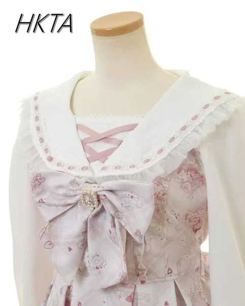 Liz Dress Japanese Mine Dress Set Spring Autumn New Sweet Bow Cartoon Long Sleeve Lolita Shirt Dress Shorts Two-piece Set Women