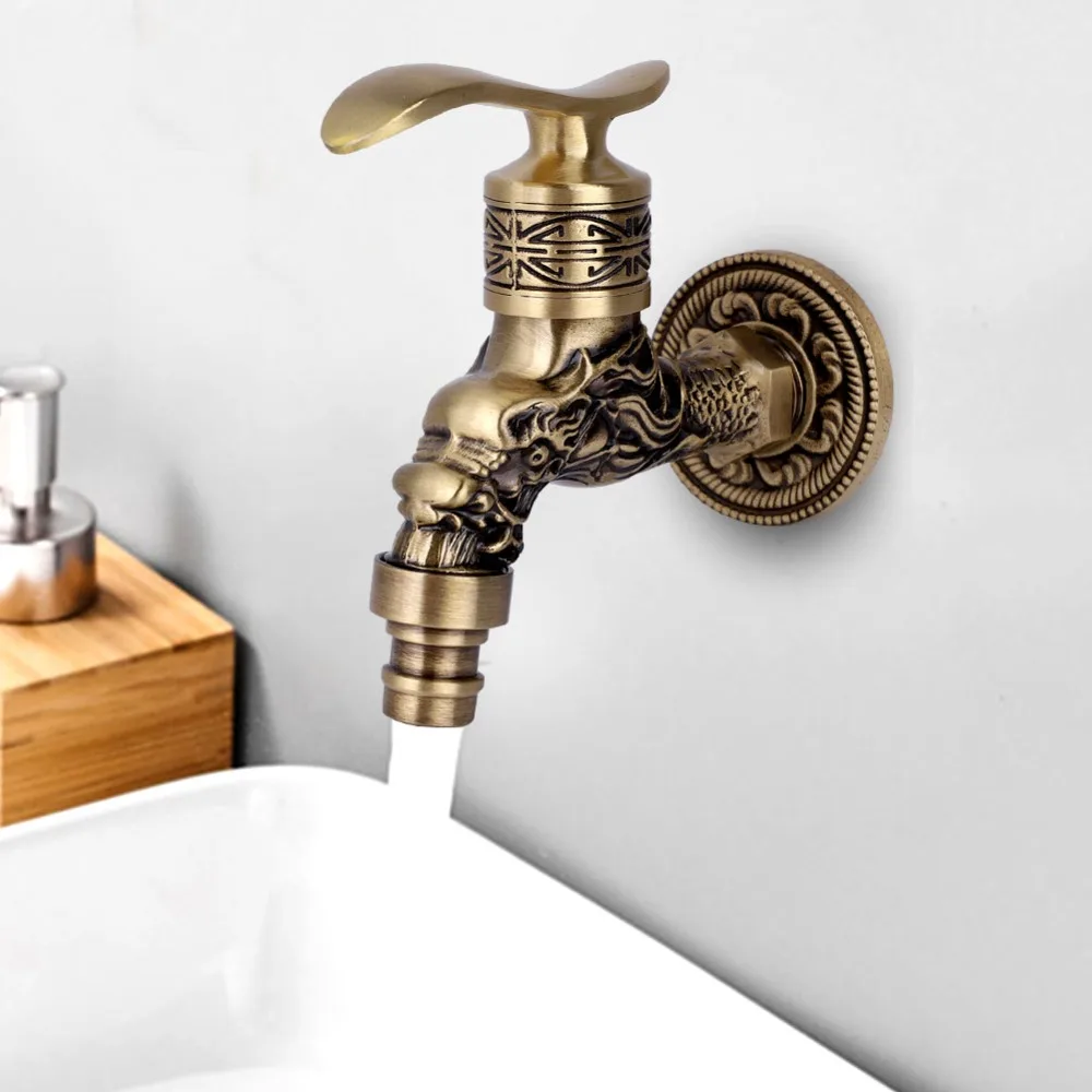 Durable G1/2 Thread Faucet Single Cold Brass Laundry Water Tap Wall Mounted Brushed Finish Faucet Tap Bathroom