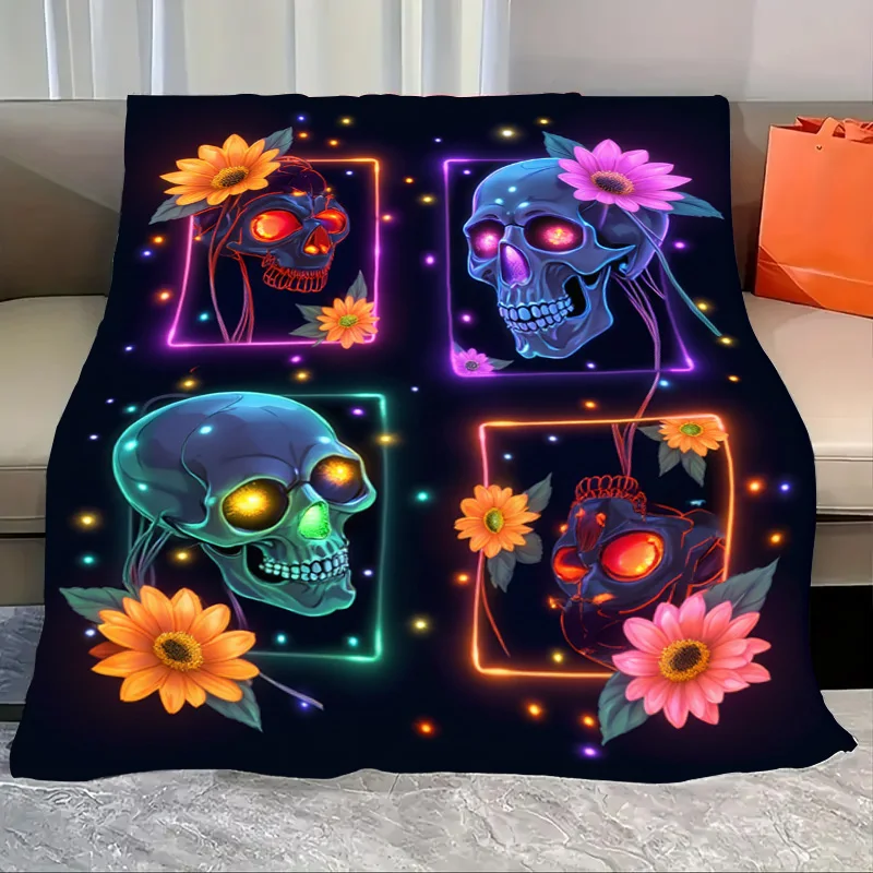 

Flannel Blanket-Soft Lightweight All-season Neon Skulls with Flowers Soft Cozy Baby Blanket for Boys Girls