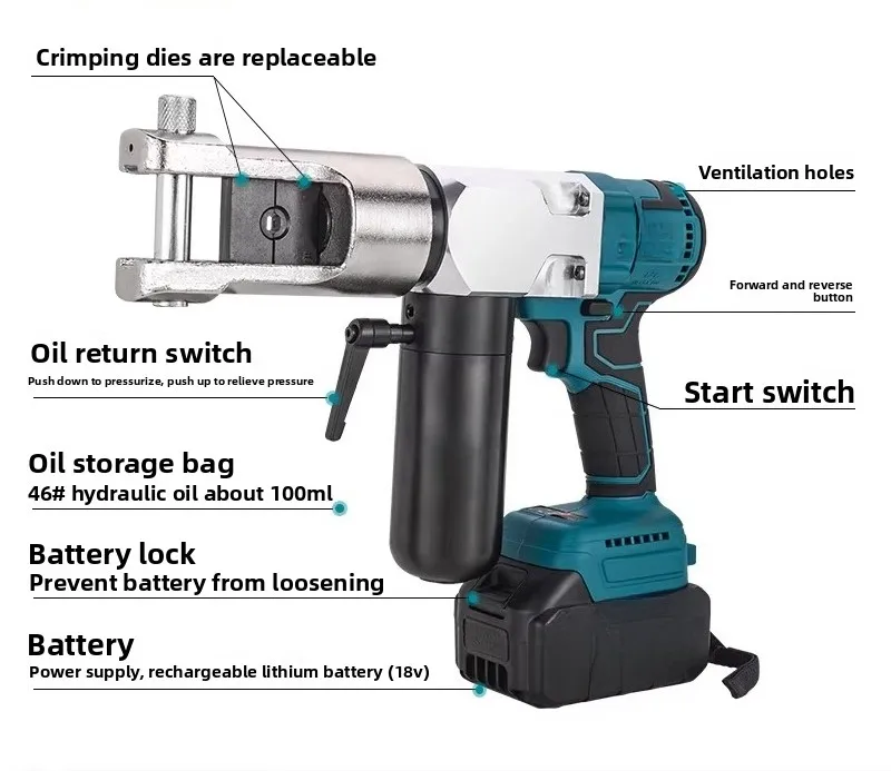 Mini Cordless Hydraulic Crimping Tool, Lithium Battery Powered, Portable Electric Terminal Crimper, MZS-240 EZ-300