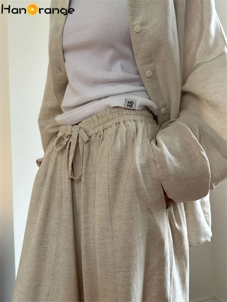 HanOrange 2024 Summer Lazy Linen Casual Radish Pants Women Loose Comfortable Breathable Trousers Coffee/Navy Blue/Linen