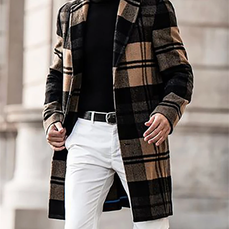 

Grid frock-coat 2022 new coat dust coat speed sell through cloth mens coat winter coat men mens jacket