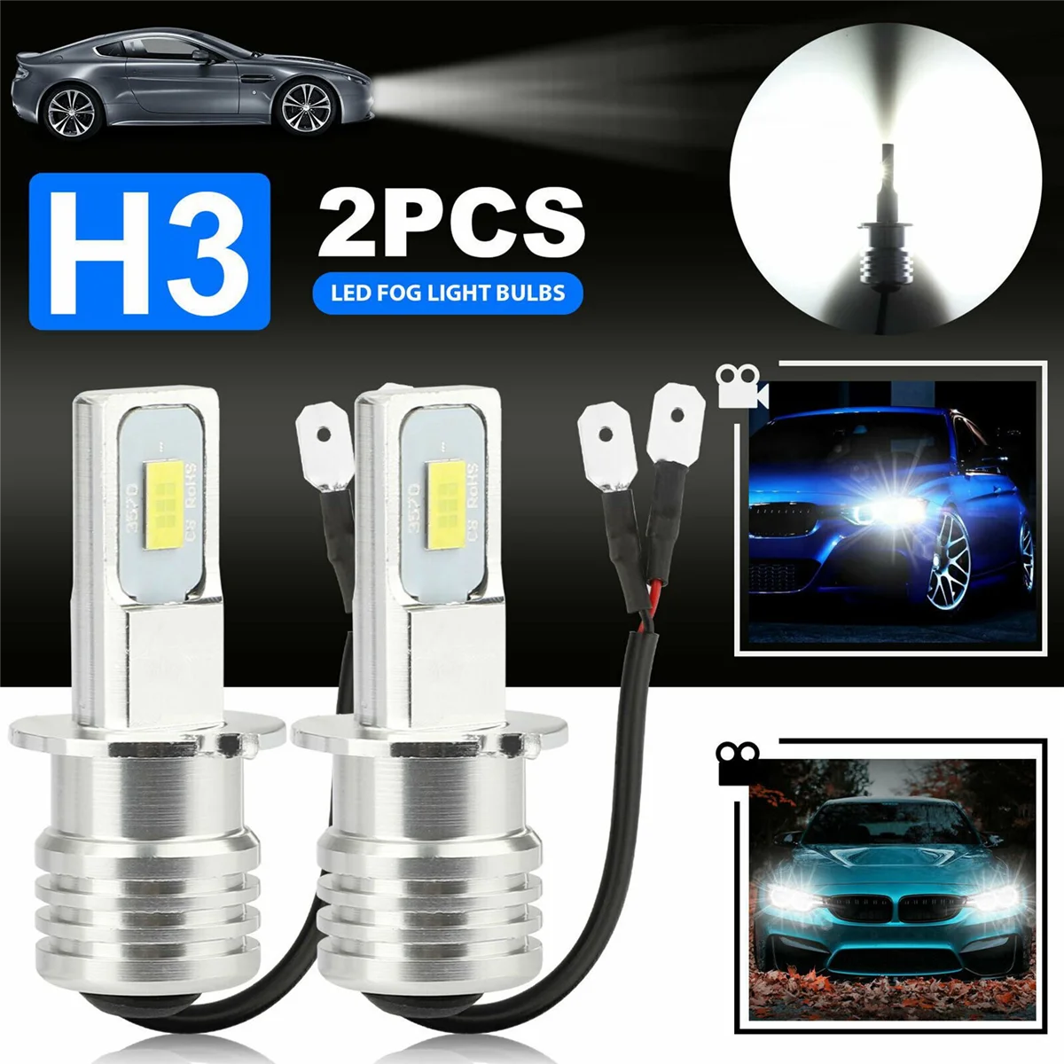 2X H3 Super Bright LED Headlight Fog Light Driving Lamp Bulb Kit 6000K White 100W