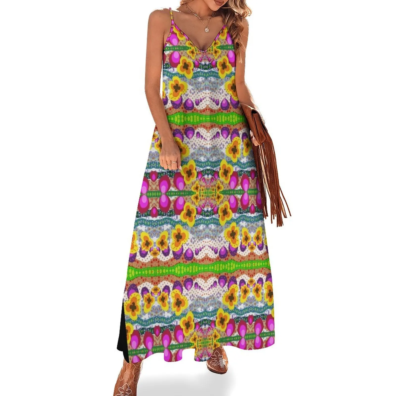 

Retro flowers and stripes Sleeveless Dress evening dresses ladies summer dress korean women Dress