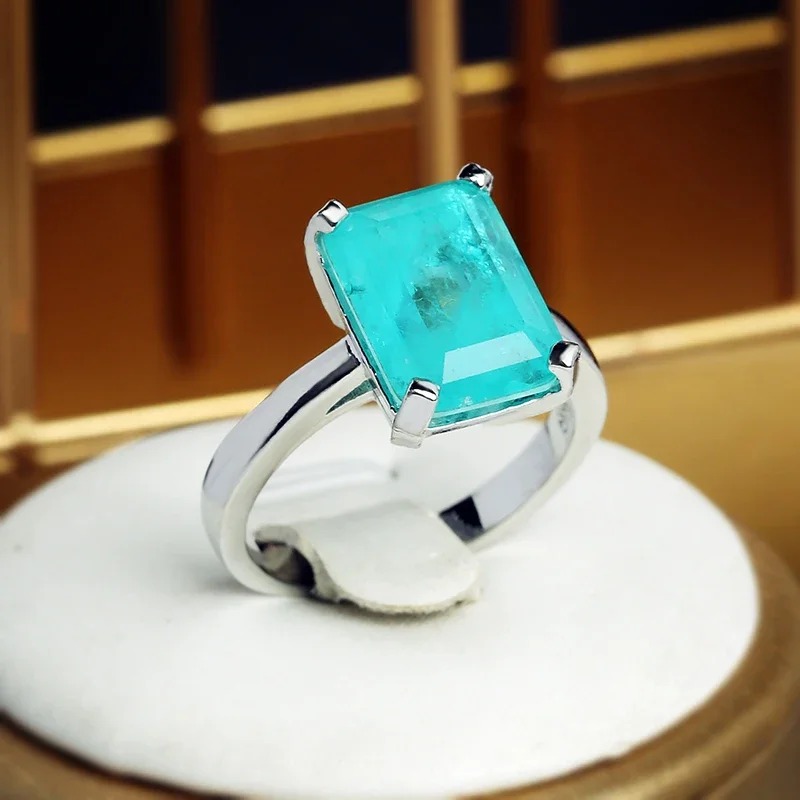 

925 Silver Delicate Paraiba Princess Sapphire Full Diamond Couple Ring Jewelry For Women Geometric Zirconia Valentine's Day Gift