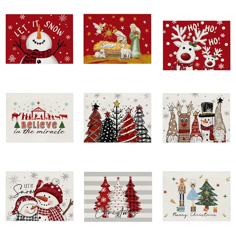 Christmas Decor Santa Series Snowman Santa Printed Creative Xmas Tablecloth Placemat Dining Table Decor Home Decoration