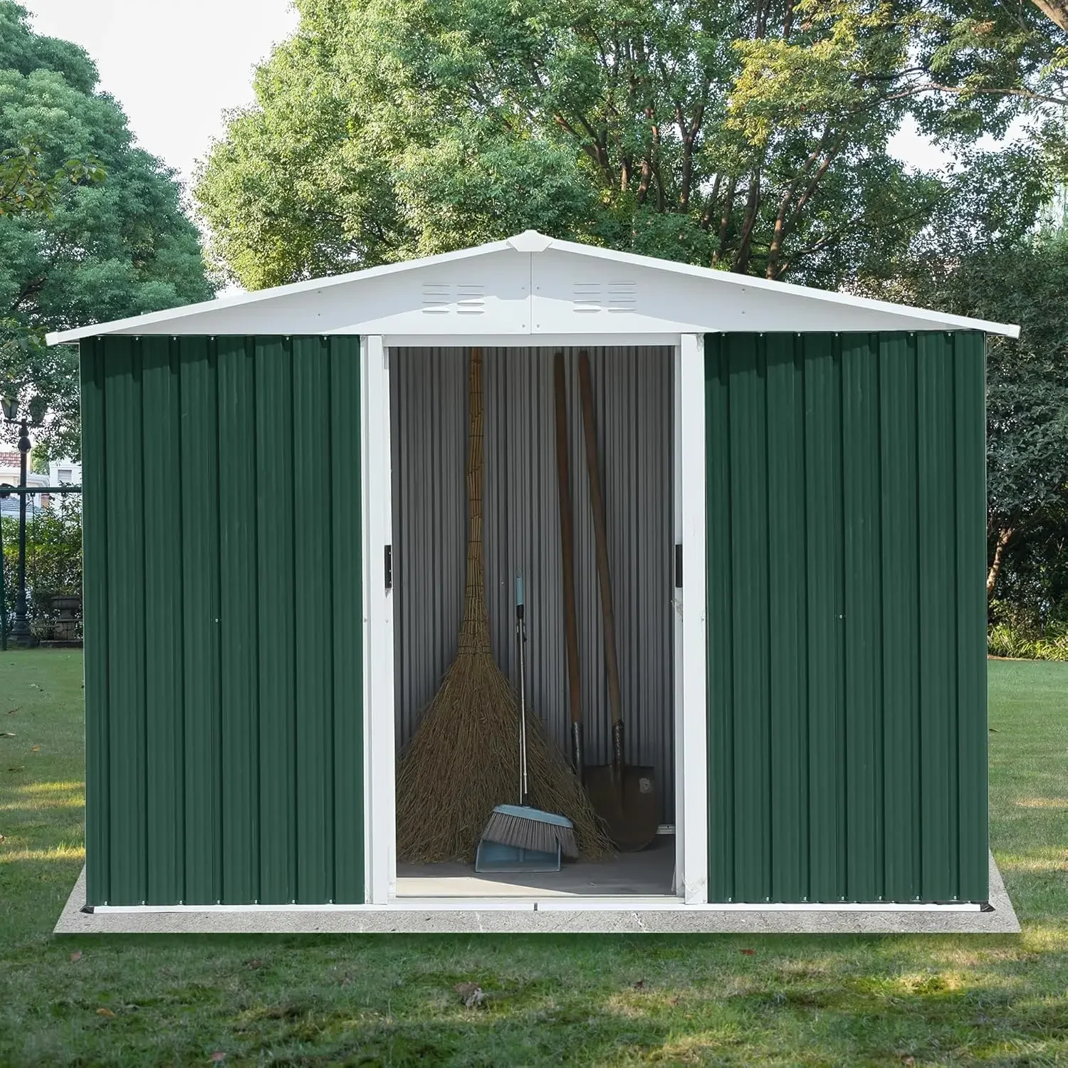 8x6 Feet Outdoor Storage Shed with Floor, Weatherproof Metal Tool Shed for Backyard & Garden (Green)