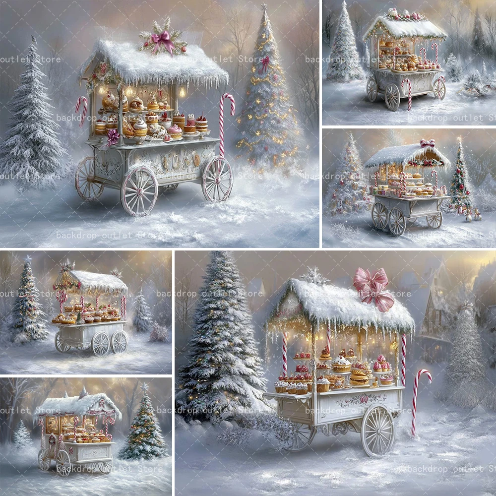 

Мехофонд Рождественский фон для фотосъемки Зима Заснежная рождественская елка Десертная тележка Детский день рождения Семейный праздник Портретный фон