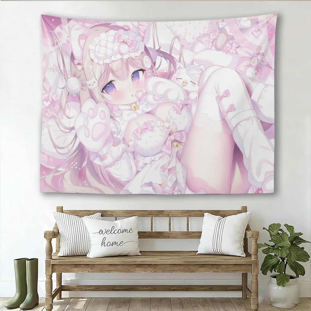 Cute  Girl Wall Tapestry Hippie Flower Wall Hanging for Dorm Room Home Wall Art Decor