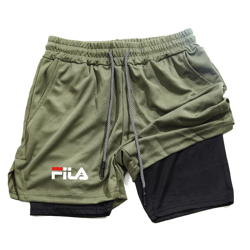 Men's double-layer casual jogging pants for spring and summer fashion, suitable for fitness, basketball training, daily jogging