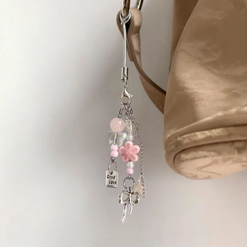 繊細な弓星ハートキーホルダーバッグチャームクリエイティブインカメラ電話ストラップバッグ装飾 Y2K Kpop アクセサリーギフト