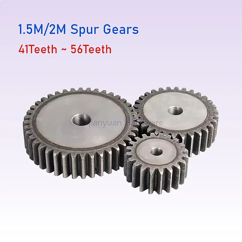 Yiqianyuan 1.5M 2M Spur Gear 45# Steel 41-56 Teeth 15/20mm Thickness Transmission Gear for CNC