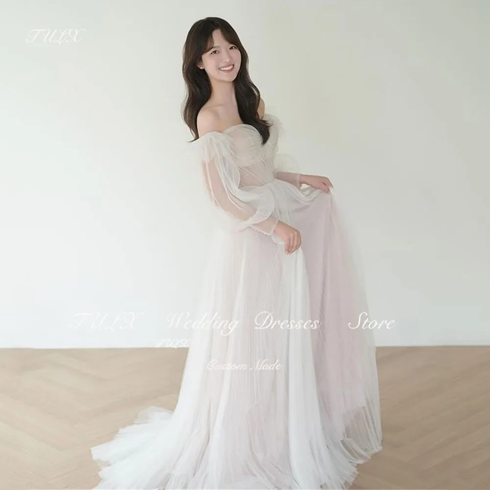 

TULX Sweetheart Long Sleeve Korean Wedding Photo Shoot A-line Tulle Bridal Gowns Floor Length Women Corset 웨딩드레스 Custom Made