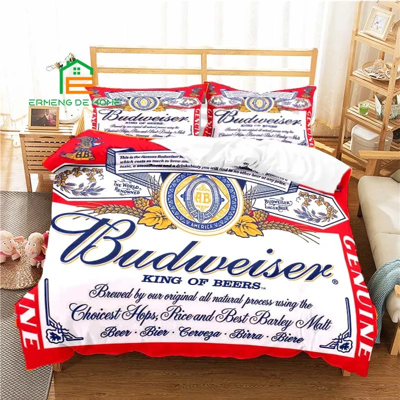 Budweiser Beer Pattern Duvet Cover Set Pillowcase Bedding Set Single Double Twin Full Queen King Size for Bedroom Decor