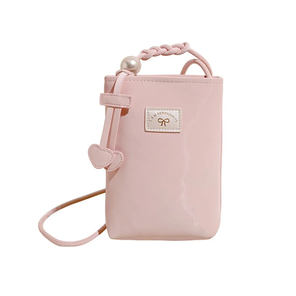 

PU Leather Mini Crossbody Bag Solid Color With Heart Pendant Small Square Bag Korean Style Storage Bag Single Shoulder Bag