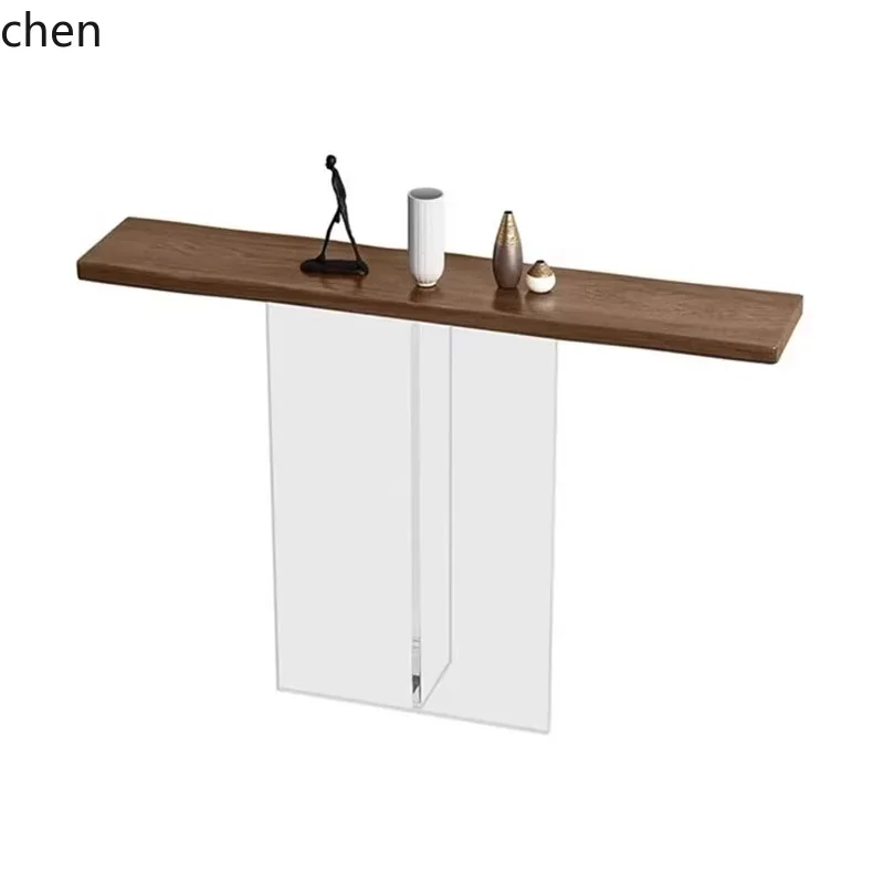 

YFY acrylic against the wall narrow natural edge log facing the door cabinet simple modern art