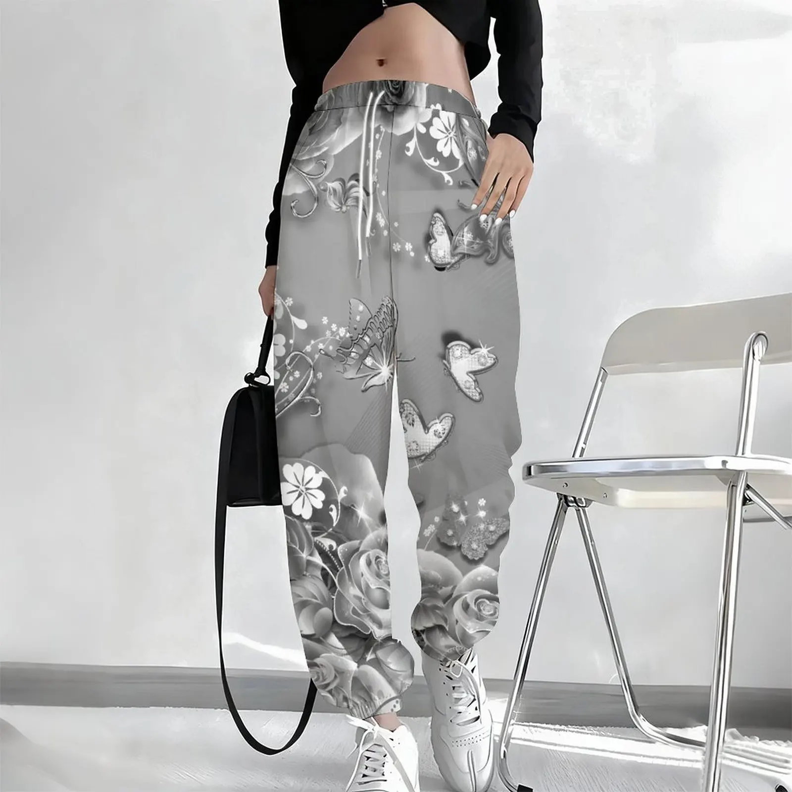 Fashion Trousers Women's Casual Sportswear Pants Autumn Winter Printed Drawstring Jogging Pants Pocket Yoga Pants