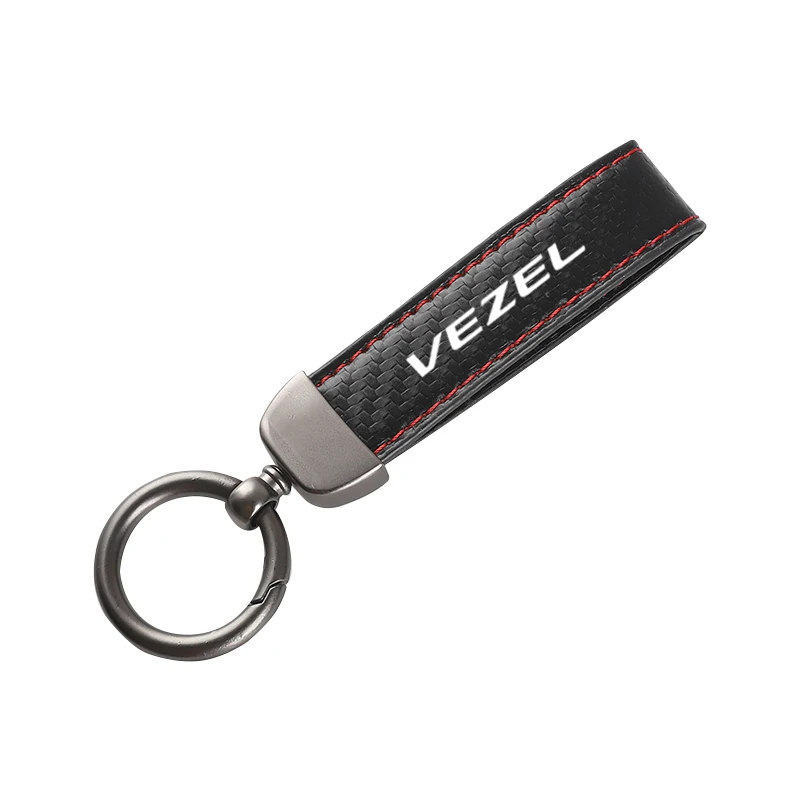 Leather Carbon Fiber Car Rings Keychain Zinc Alloy Keyrings For Honda Vezel with logo Car Accessories