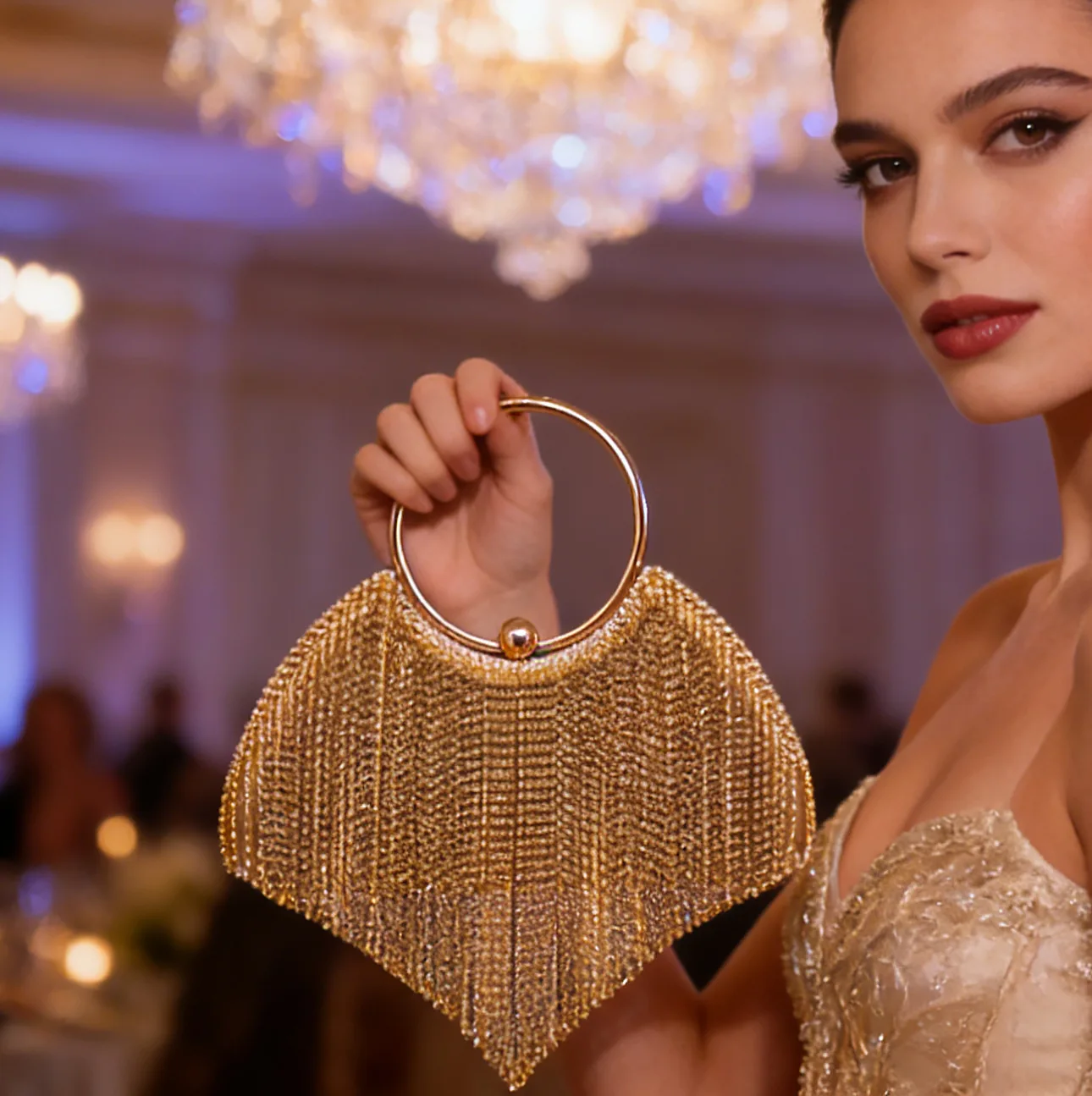 Luxury Glitter Women Clutch Evening Bag Banquet Party Bling Shiny Handbag Rhinestone Decor Ladies Chain Shoulder Bags
