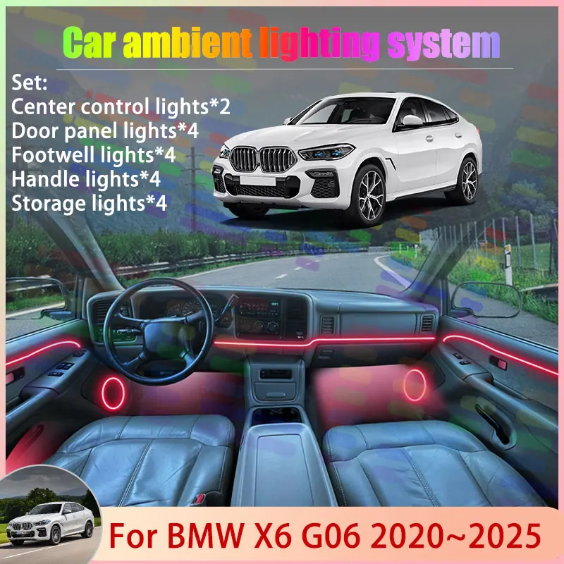 

Для BMW X6 G06 2020 ~ 2025 MK3 2021 2022 2023 2024 2/18 в 1 автомобильный атмосферный светильник RGB абажур ансамбль стример атмосферный набор