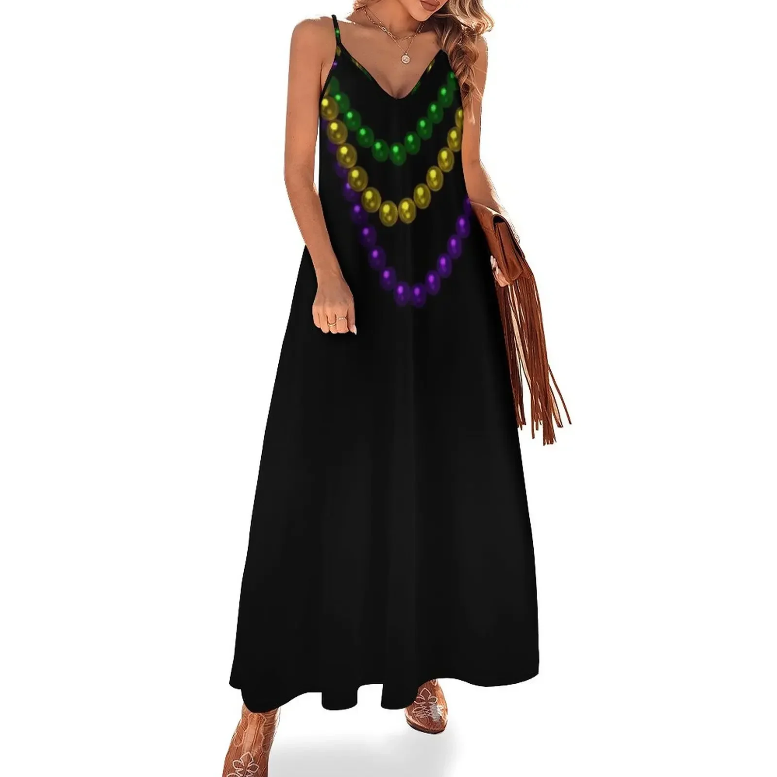 Mardi Gras Beads Sleeveless Dress women long dresses dress party evening elegant luxury celebrity Dress