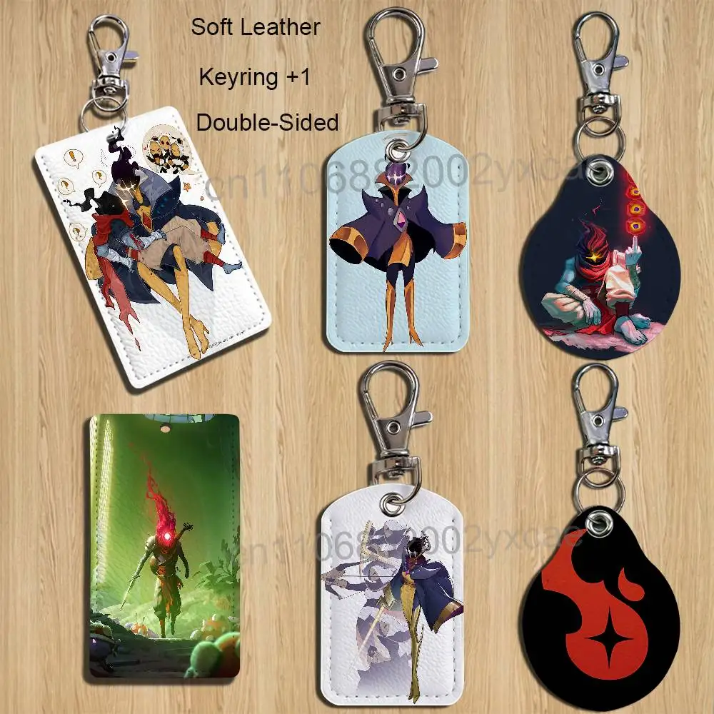 game Queen Beheaded Dead Cells Rectangle ID Card Case Keychain Access Card Bag Key Tag Ring Leather Card Holder Key Ring Access