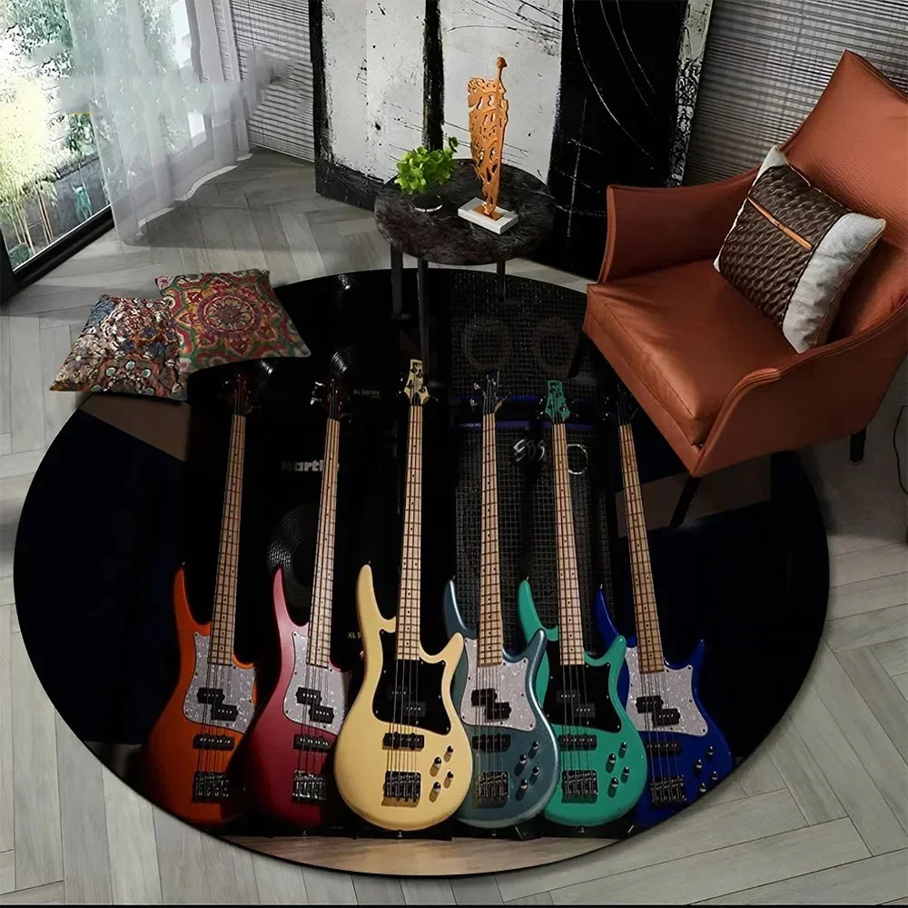 3D Electric Guitar Classical Guitar Music Round Carpet Rug for Living Room Bedroom Child Decor,Pet Area Rug Non-slip Floor Mat