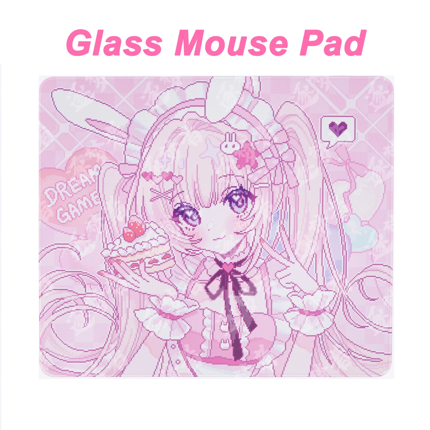 Pink Bunny Anime Girl Pink Kawaii Glass Mouse Pad Smooth Hard Tempered Photovoltaic Surface For FPS ESports Gaming & Office Use