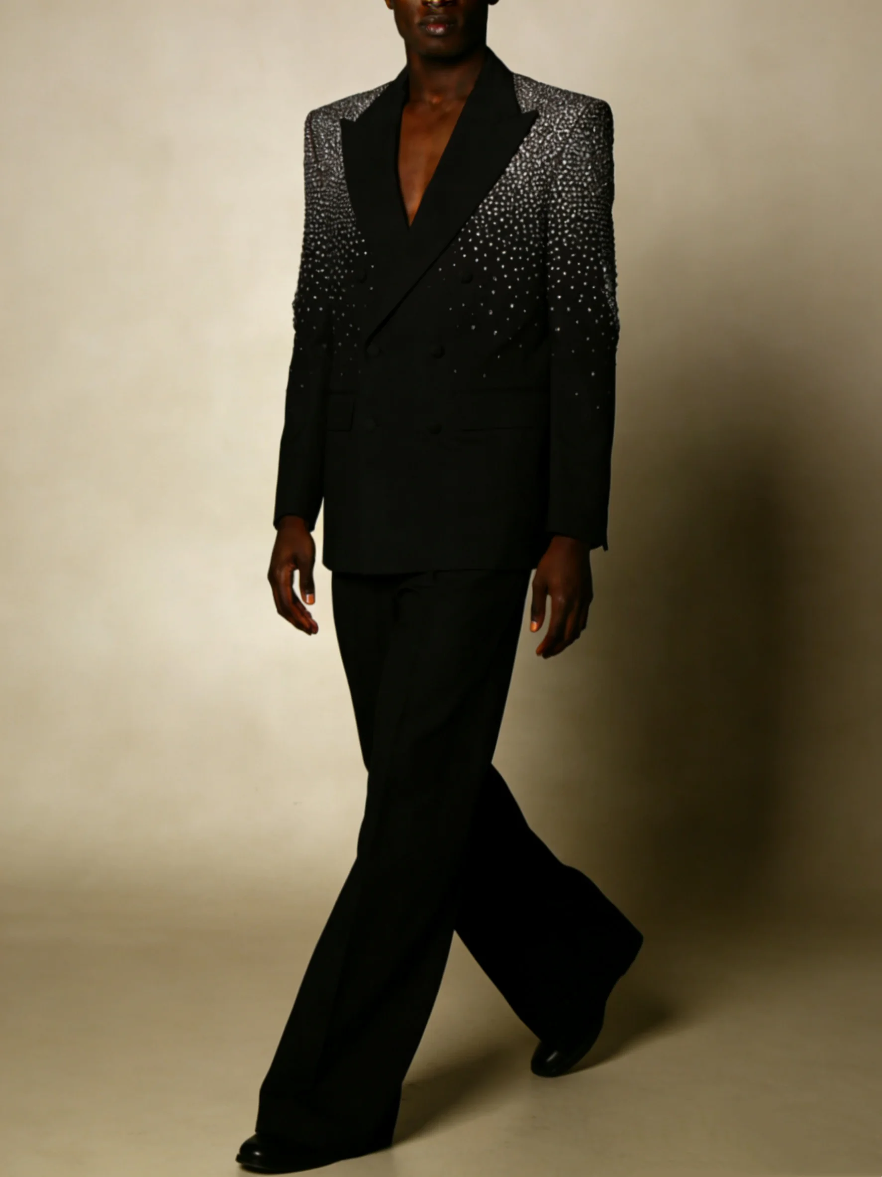 

Crystals Luxury Men Suit Set 2 Piece Blazer+Pants Black Cotton Prom Wedding Tuxedos Coat Customized Formal Office Fashion Jacket