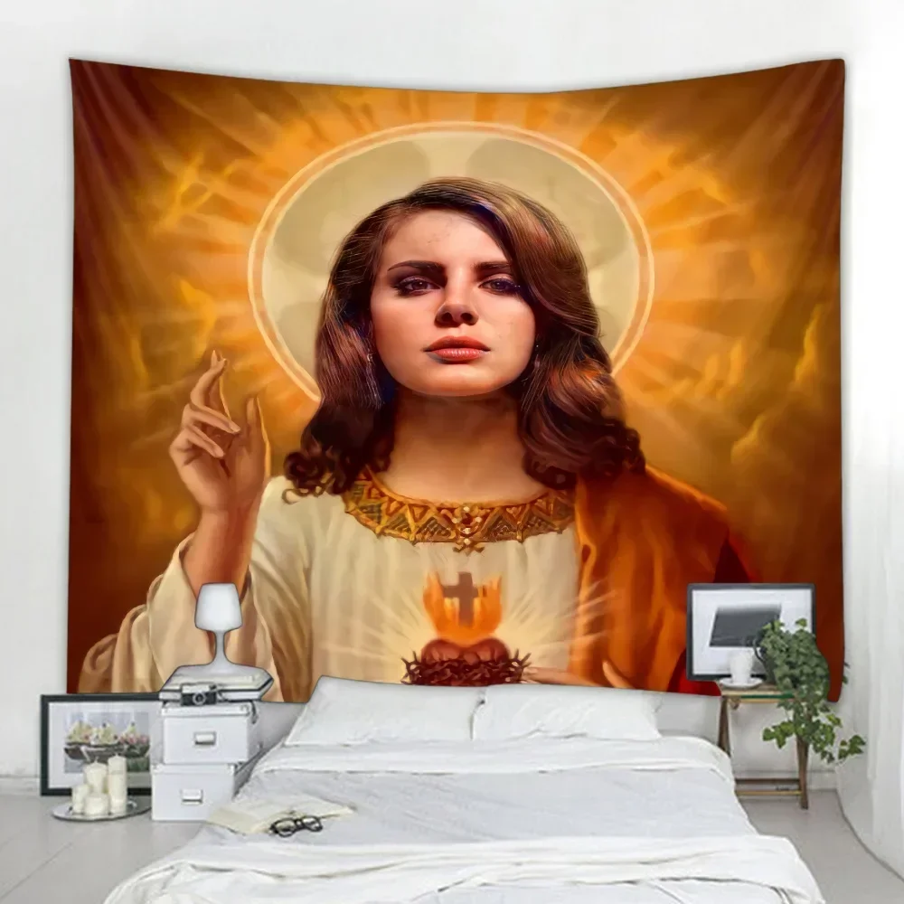 Jesus Virgin Lana Delray Tapestry Aesthetics Room Decoration Bedroom Background Blanket Religious Wall Decoration Art Tapestry