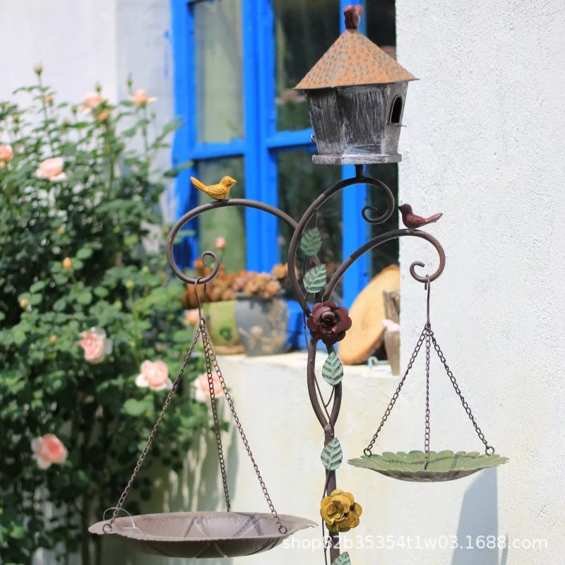 American country wrought iron outdoor hanging metal bird feeder courtyard garden feeder circular garden decoration