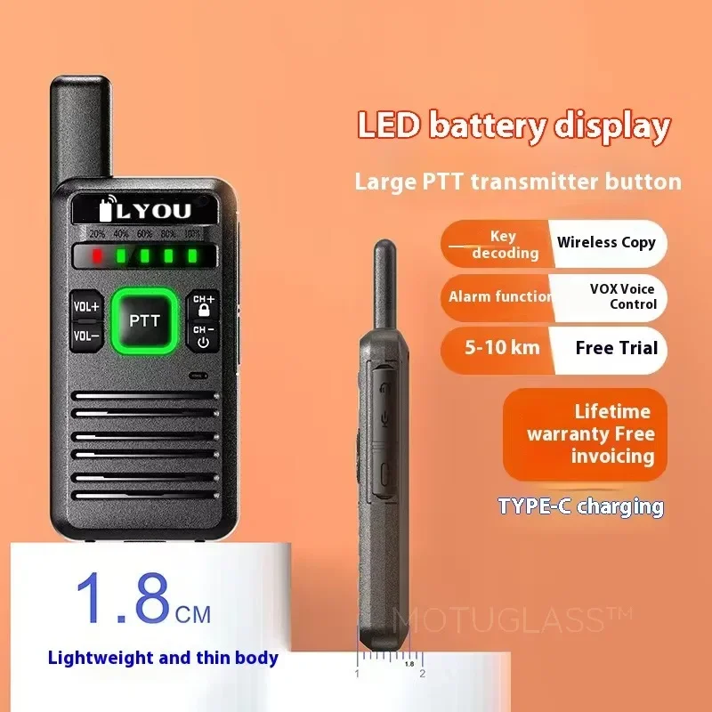 Mini Walkie Talkie High Power Portable Small Radio Two Way Radio 3-5KM for Hotel Outdoor Construction Site Civil Use