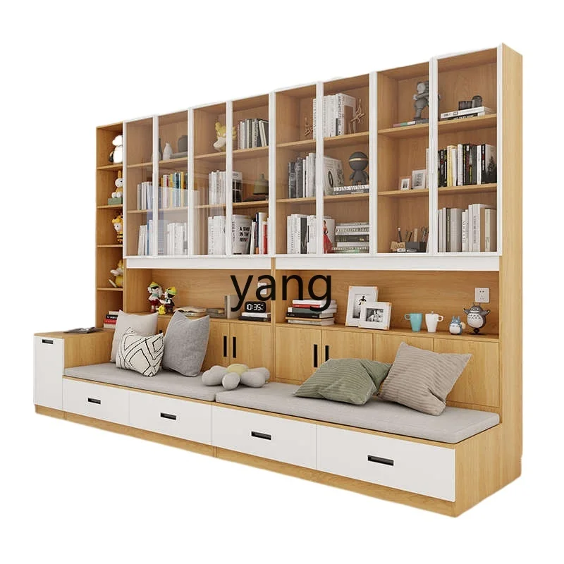 

CX solid wood combination bookcase integrated whole wall display cabinet floor glass bookshelf