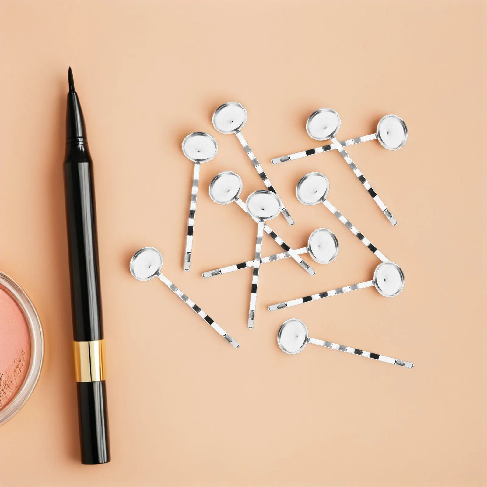 40Pcs DIY Hair Clips Silver Metal Hairpins Flat Bobby Pins Blank Round Tray 12Mm Setting Base Hair Clip Findings Craft