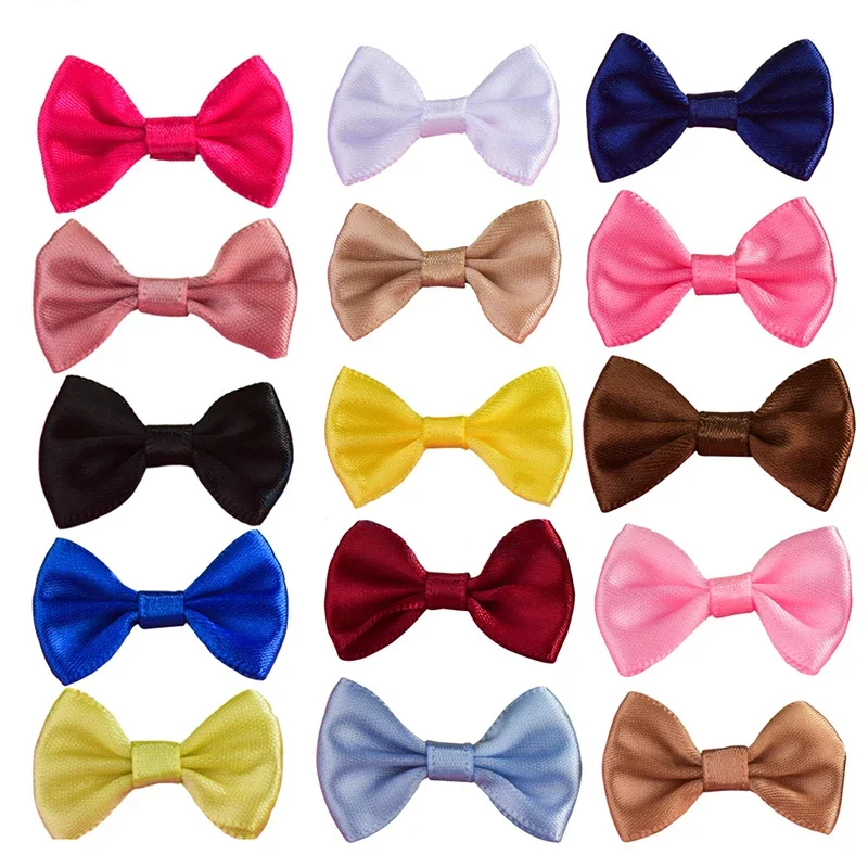 50 Pcs Mini Satin Bows Ribbon Vintage Soft Boutique Flower Bowknot for DIY Sewing Craft Bow Home Wedding Party Decor Bowties