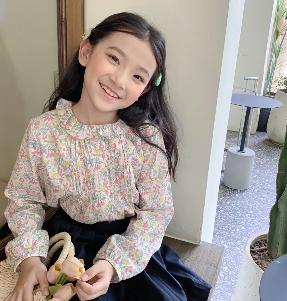 

Весенняя детская одежда для девочек, хлопковые детские топы с длинными рукавами, футболка для девочек со свежим цветочным узором, блузка для девочек, милая детская одежда