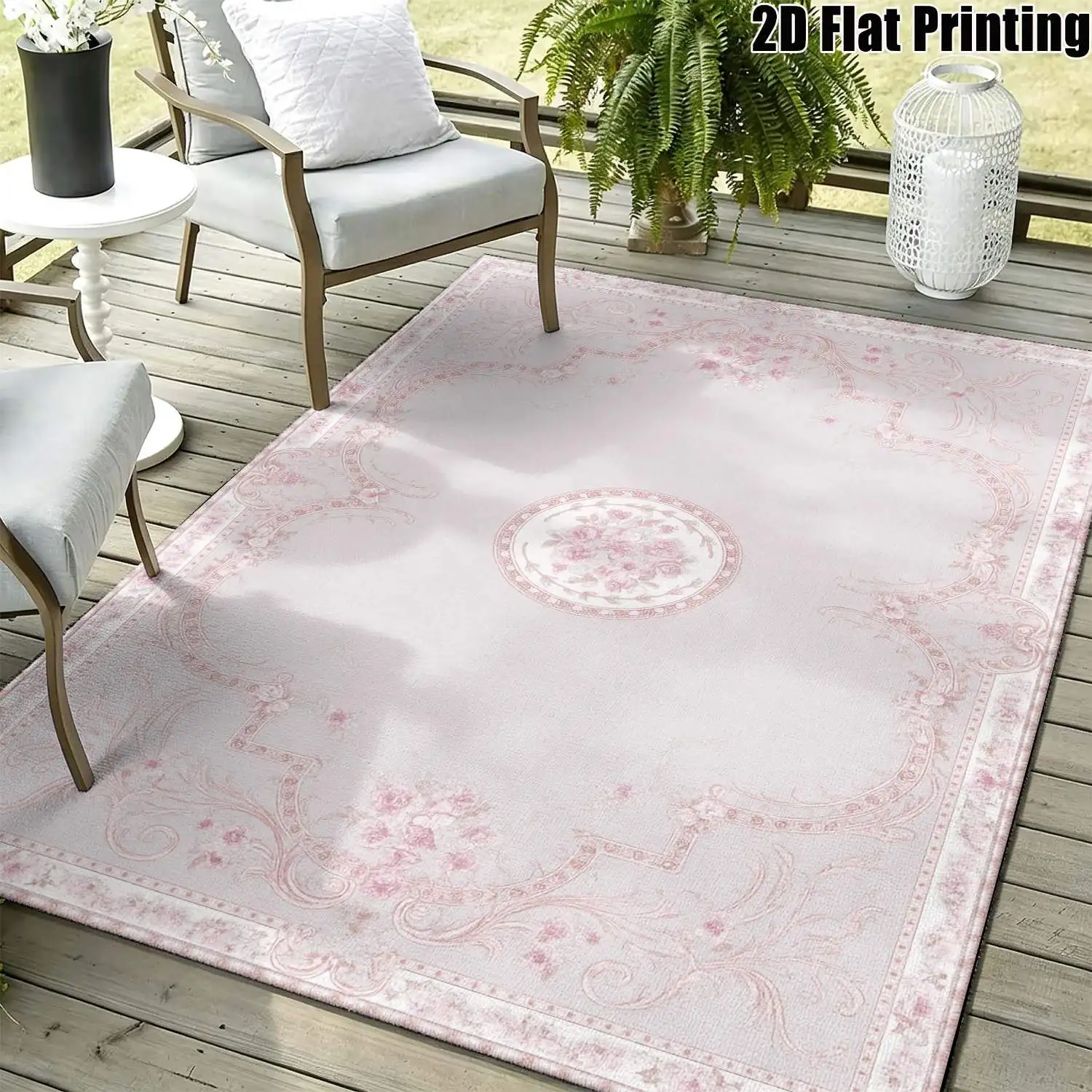 1Pc 2D Printed Pink Floral Vintage Geometric European-Style Carpet, Instagram Floor Mat, Home Decor, Multi-Size, Machine Washable, for Entrance, Dining, Foyer, Bedroom, Living Room