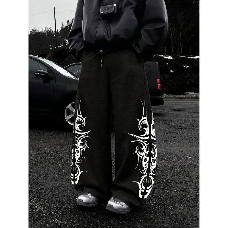 

American Men's Wide Leg Gothic Style Printed Jogging Pants Suitable for Both Men and Women in Autumn and Winter