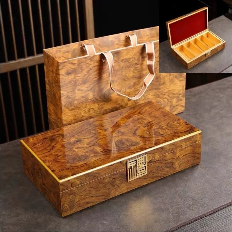 High End Tea Brick Packaging Box Golden Silk Nanmu Wood Tea Gift Half Jin Wuyi Rock Tea Luxury Box Wood Container Tea Bag Storag