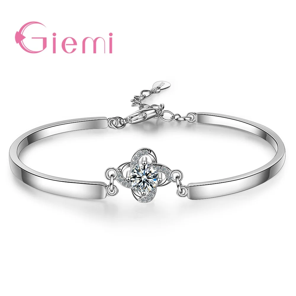 New Trend 925 Sterling Silver Pretty Flower Shape Charms Bracelets Bangles AAA CZ Crystal Good Jewelry Gift for Women Girls
