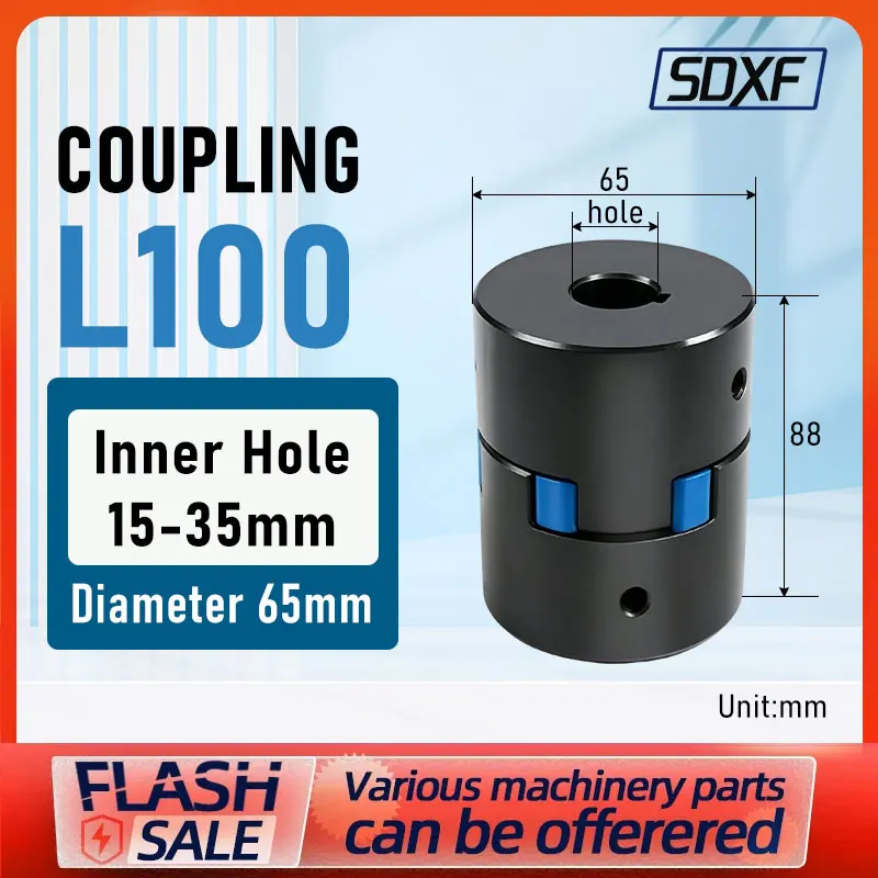 L100 65mm OD Star Coupling 15-35mm Bore L-Shaped Servo Motor Shaft Connector For Pump Compressor